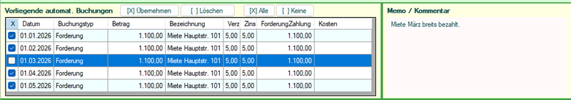 Automatische Buchung vorliegende Buchungen auswählen 070