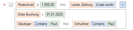 Screenshot Filterhistorie im Forderungsmanager